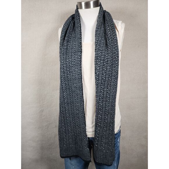 Geoffery Beene Scarf 100% Acylric Black Grey Rib Knit Heather Pattern 62" x 13" - Picture 2 of 5